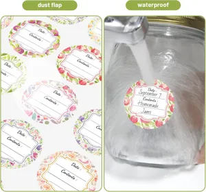 Floral canning label detail view, showing sticker texture and waterproof performance.