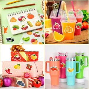 Realistic fruit and vegetable stickers for kids, DIY crafts, scrapbooking, and room decor.