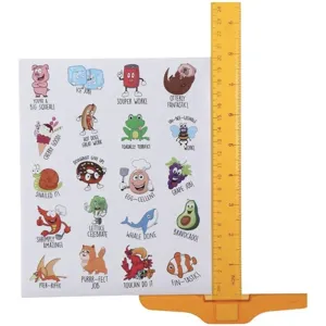 Cute kids motivational reward stickers featuring cartoon animals and funny puns, sheet format.
