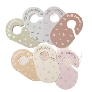 Baby closet dividers set, pastel hanging size organizers for newborn to 24 months infant clothes.