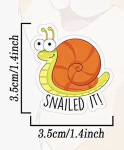 Cute cartoon snail reward sticker with inspirational quote, great for journal and laptop decor.