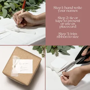 Set de tarjetas de sitio para boda DIY y cinta de gasa blanca para decoracion de mesa.
