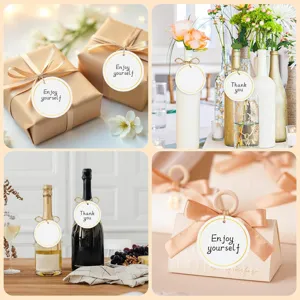 Gift tags with gold foil rope DIY blank paper cards for wedding birthday party decor.