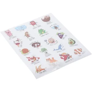 Cute children motivational reward stickers sheet with adorable animal and food cartoon designs.