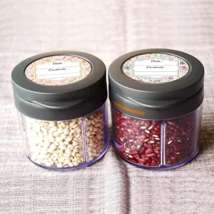 Etiquettes autocollantes impermeables pour pots de confiture avec marquage de date et de contenu.