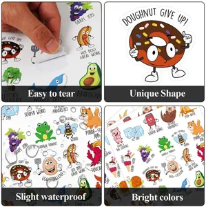 Cute motivational reward stickers with adorable fruit and animal cartoon designs for kids.