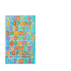 Holographic glitter alphabet number stickers, colorful self-adhesive DIY craft labels.