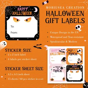 Halloween étiquettes cadeaux autocollants, imperméable résistant 60 pcs déco fête effrayante.