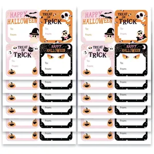 Adorables étiquettes autocollantes de cadeau d'Halloween avec fantôme et citrouille