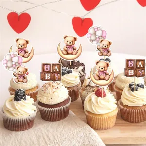 Mignon Ours Lune Décorations de Gâteau Matériel en Papier Fête d'Anniversaire Inserts Décoratifs Fournitures de Fête