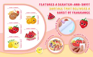 Simpatici adesivi profumati alla frutta gratta e odora ricompensa scuola per bambini.
