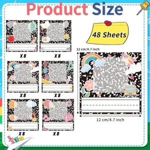 Custom black composition notebook name tags school student sticky labels 48pcs set