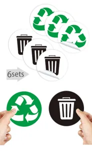 Ensemble d'autocollants étanches poubelle et recyclage pour tri des déchets.