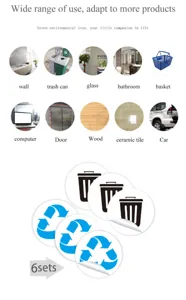 Détail d'autocollant de tri des déchets imperméable montrant divers scénarios d'utilisation.