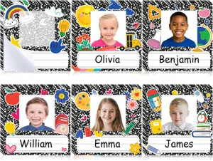 Custom black name label sticky photo nameplates classroom student stickers school supplies.