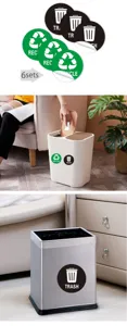 Kit d'autocollants de tri des déchets étanches, étiquettes icônes recyclage et poubelle.