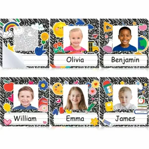 Custom black composition notebook student name tags photo stickers for classroom