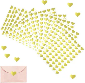 Gold heart foil stickers detail shot, perfect for envelope sealing and DIY hand account decoration.