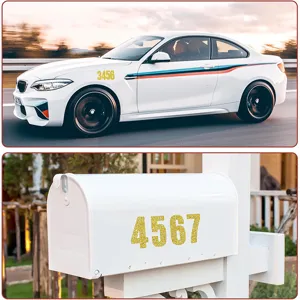 Glitzernde goldene Ziffernsticker für Briefkasten und Auto DIY Dekoration Detailansicht.