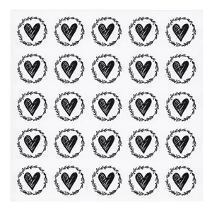 Transparent heart sticker sheet detail showing clear sketch wreath design for gift box sealing use