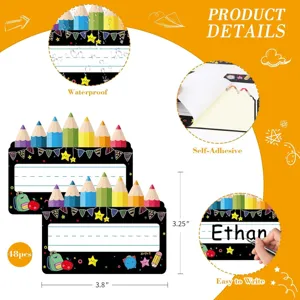 Classroom desk name tags student chalkboard labels waterproof self-adhesive school supplies