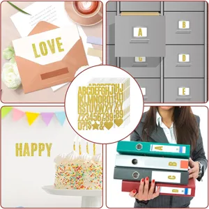 Goldene Glitzer Buchstaben und Zahlen Aufkleber fur DIY Handwerk und Buro Organisation.