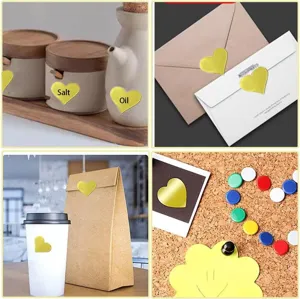 Gold heart foil self-adhesive stickers for envelope sealing and DIY craft decoration.