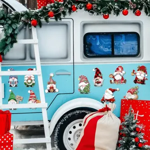 Christmas gnome magnetic fridge sticker set, decorative holiday gnome decals for home decor.