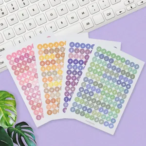 Candy color alphabet number round stickers for journaling DIY paper craft decoration.