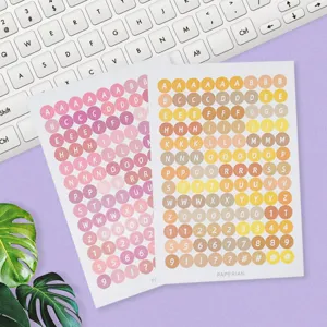 Candy color circular alphabet number stickers for DIY journal decorating and planner crafting.