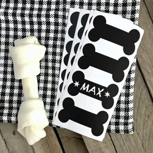 Adesivi neri in forma di osso di cane in PVC etichette personalizzate festa cucciolo