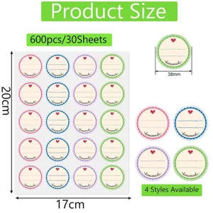 Autocollants pour etiquettes de bouteilles, 600pcs 30 feuilles etiquettes de confiture artisanales