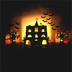Halloween glowing haunted house decoration set with bat wall stickers and spooky home decor.
