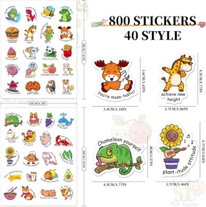 Cute cartoon reward stickers for kids and teachers, 800 pieces in 40 styles for crafts.
