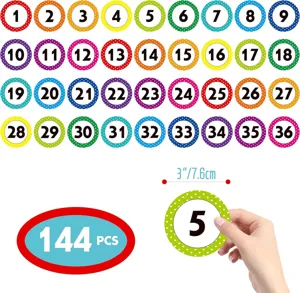 Large round number stickers 1 to 36 polka dot self-adhesive labels for sorting organization.