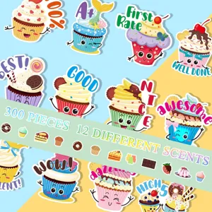 Simpatici adesivi premio cupcake, 300 pezzi con 12 profumi diversi per la motivazione.