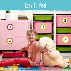 Bright polka dot round number stickers 1 to 5 for kids room storage organization and crafts