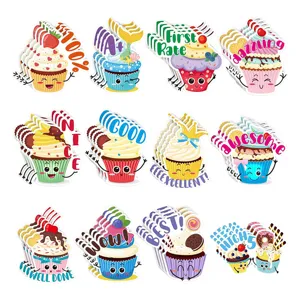 Simpatici adesivi premio cupcake per la motivazione scolastica degli studenti, 12 stili di decori.
