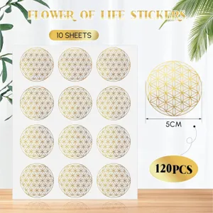 Gold flower of life geometric sacred geometry stickers 10 sheets 120pcs 5cm diary craft decor