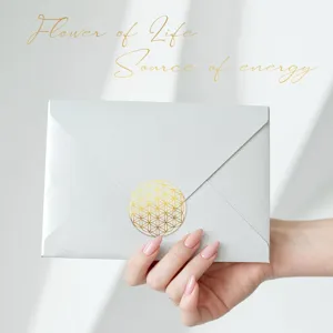 Golden sacred geometry sticker detail, envelope sealing decor, self-adhesive DIY