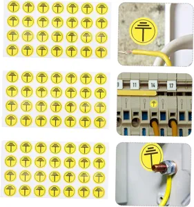 Pegatinas de advertencia de símbolo de tierra industrial impermeable amarillo etiquetas.
