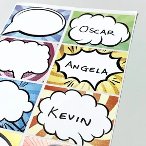 250-pack kids superhero comic style name label stickers colorful custom DIY design sheets