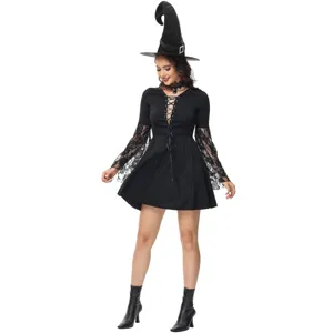 Costume strega gotica donna Halloween cosplay vestito punk maga fattucchiera dettaglio