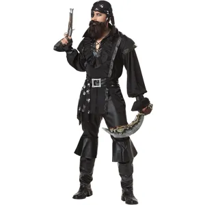 Ensemble costume de pirate homme Halloween avec chemise pantalon ceinture cache-œil