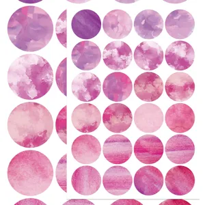 Watercolor round dot stickers for journal diary and phone case DIY decoration details.