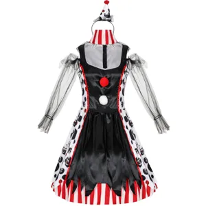 Halloween vampire clown costume set with dress and hat headband for cosplay and party.