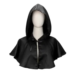 Damen Kapuzenmantel Schwarz Reaper Umhang Mittelalter Punk Hexe Cosplay Robe Halloween Kostüm Gothic Satin Look Schultertuch