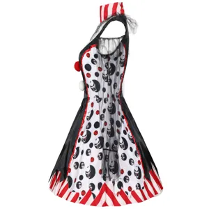 Halloween vampire clown costume dress with mini hat, ideal for cosplay party and stage show.