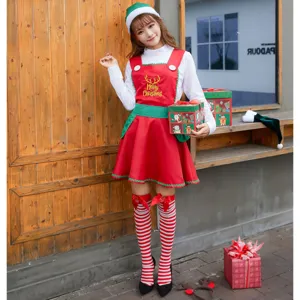 Christmas cosplay costume sexy red green dress set holiday party performance outfit