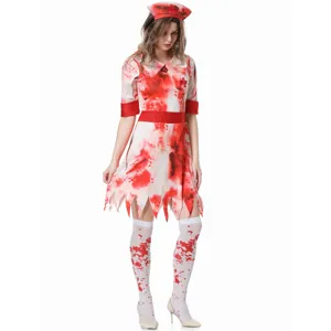 Halloween cosplay bloody nurse costume dress set for women horror zombie party outfit